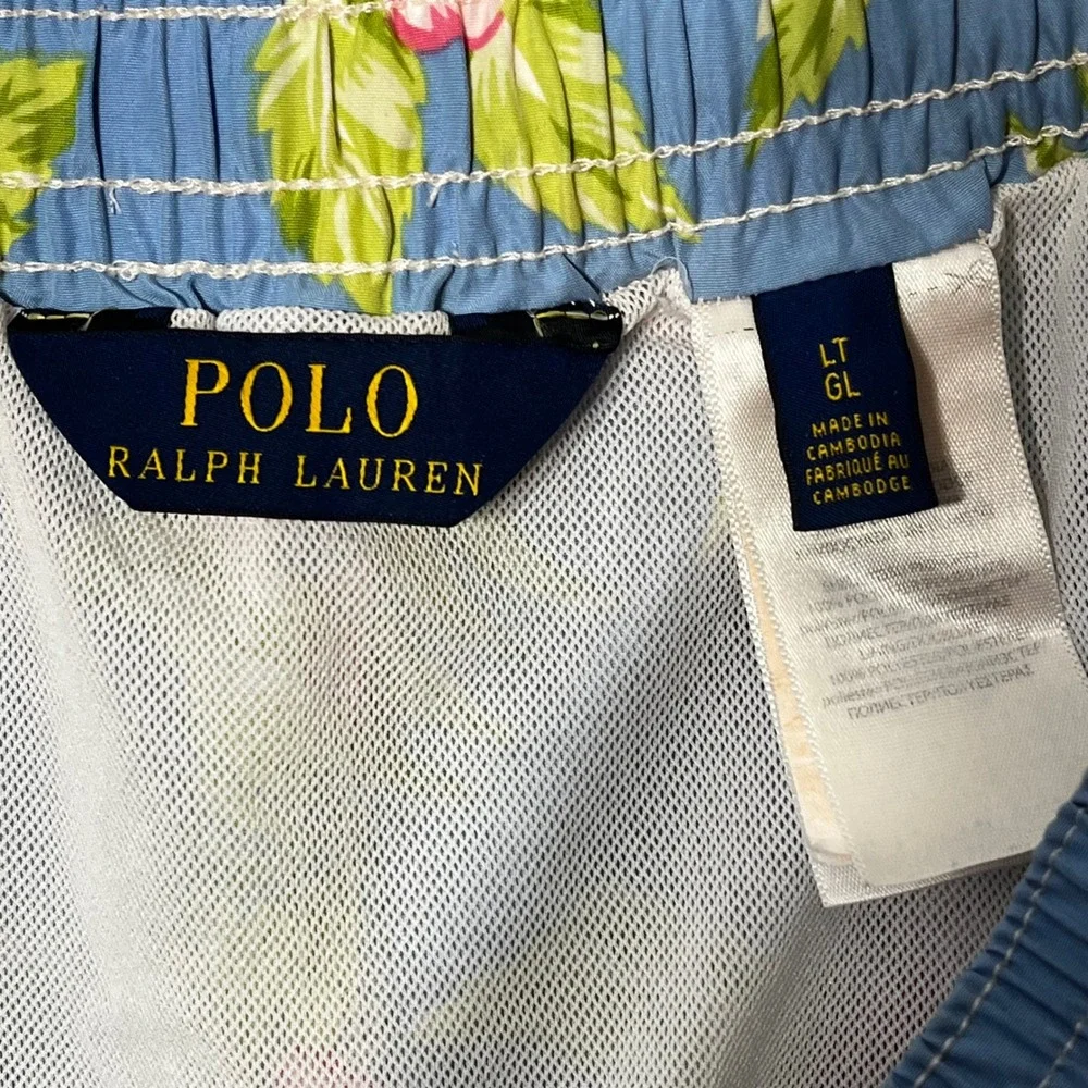 Polo Ralph Lauren‎ Mens Blue Hibiscus Floral Tropical Swim Trunks Board Shorts